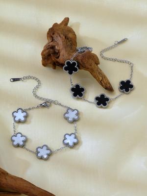 1 Piece Light Luxury Lucky Stainless Steel Five Flower Bracelet for Women's Daily Commuter Accessories, Clover Zircon Bracelet