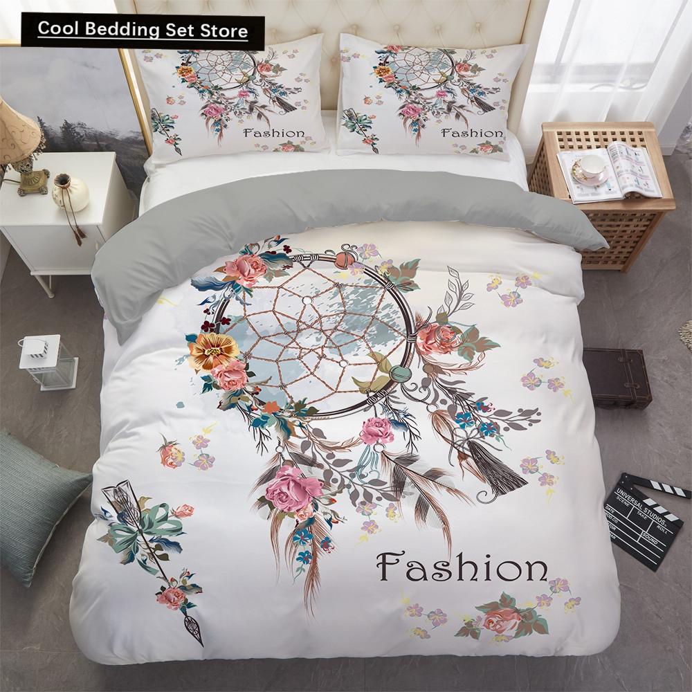 Traumfänger Elch Königin Bettbezug Böhmischer Stil Schmetterling Bettwäscheset für Teenager Mädchen Frauen Ziege Weiß 2/3-teiliger Bettdeckenbezug