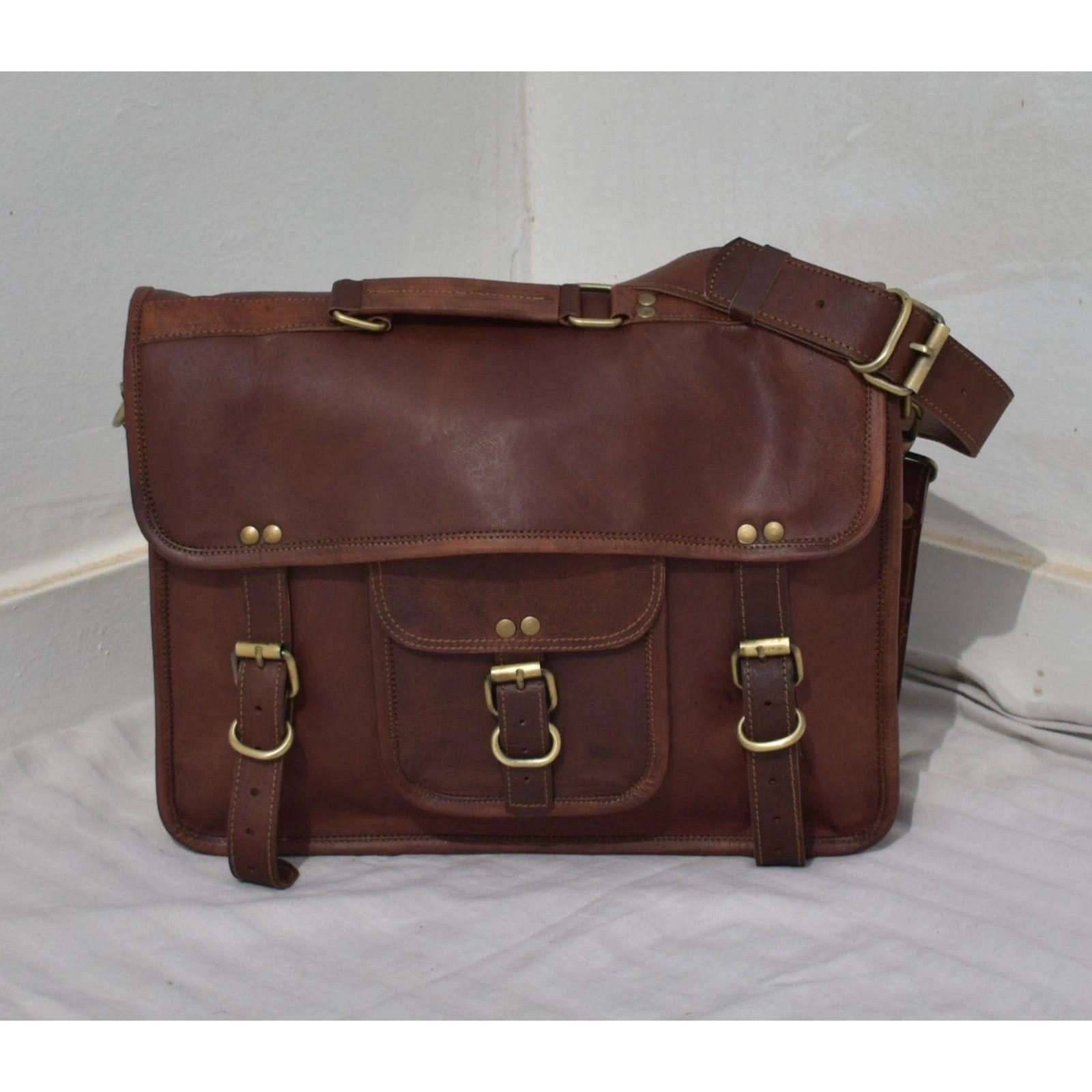 

Мужская Натуральная Кожа Унисекс Винтажная Коричневая Сумка-Мессенджер На Плечо для Ноутбука Портфель 13 x 10 x 4 in