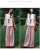 Petite Women's Blue Plaid High Waist Elastic Summer Pants - Yamamoto Drape Casual Straight Wide Leg 