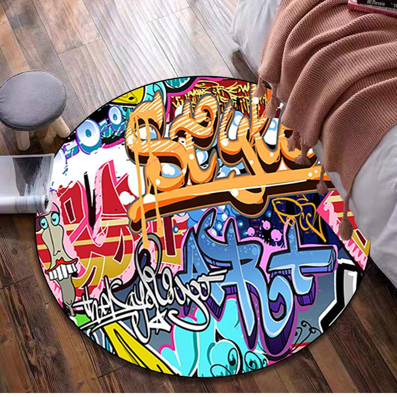 Graffiti Circular Rug - Office Decorative Carpet For Living Room Bedroom Door Mat Floor Rug Computer Chair Area Rug
