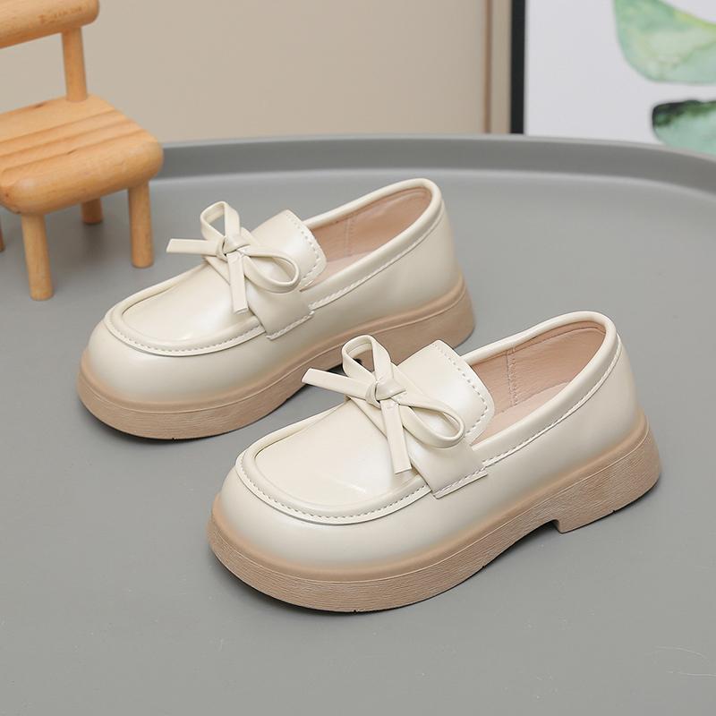

Girls Leather Shoes for Students School Uniform Shoes Black Matte 2025 New Fashion Children Flat Shoes Simple Bows Soft Sole 26 бежевый