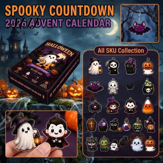 Seasonal Wall Decorations Halloween Advent Calendar 2026, 24 Days Surprise Countdown with Decorative Holiday Accents Acrylic Ornaments for Party