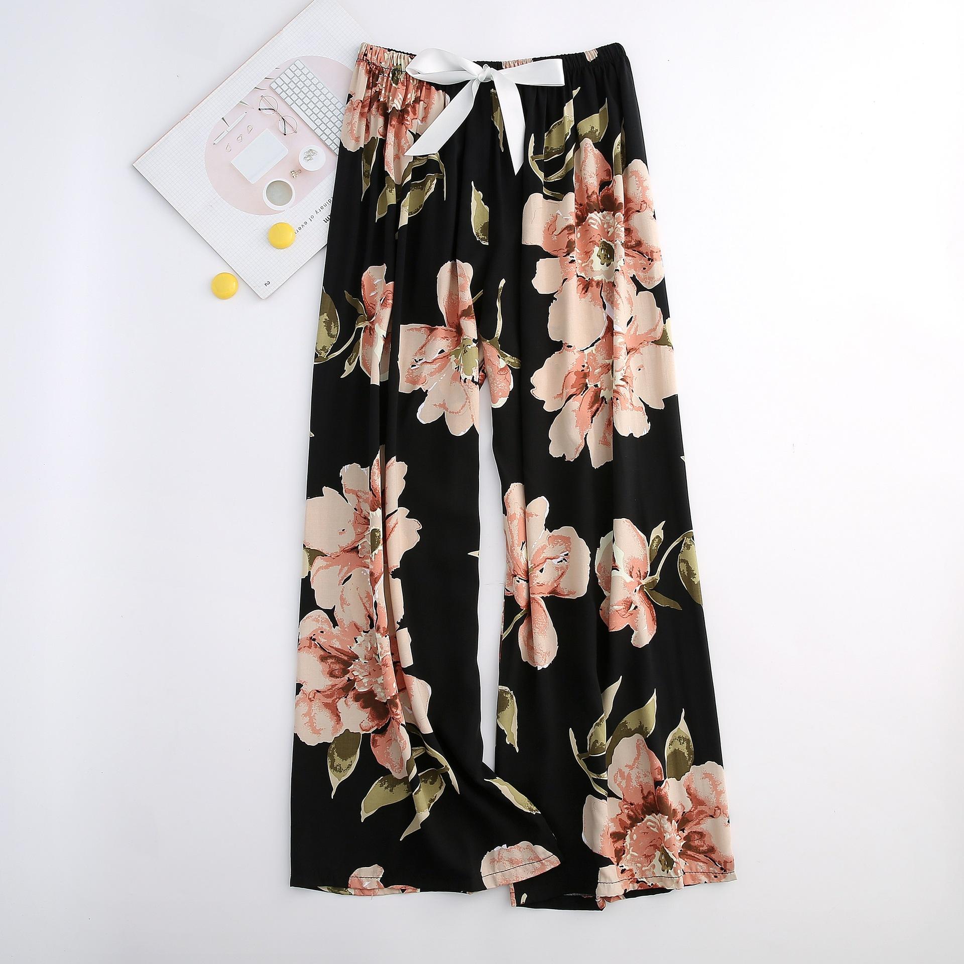 

Летние хлопковые шелковые пижамы женские свободные широкие брюки с принтом One Size