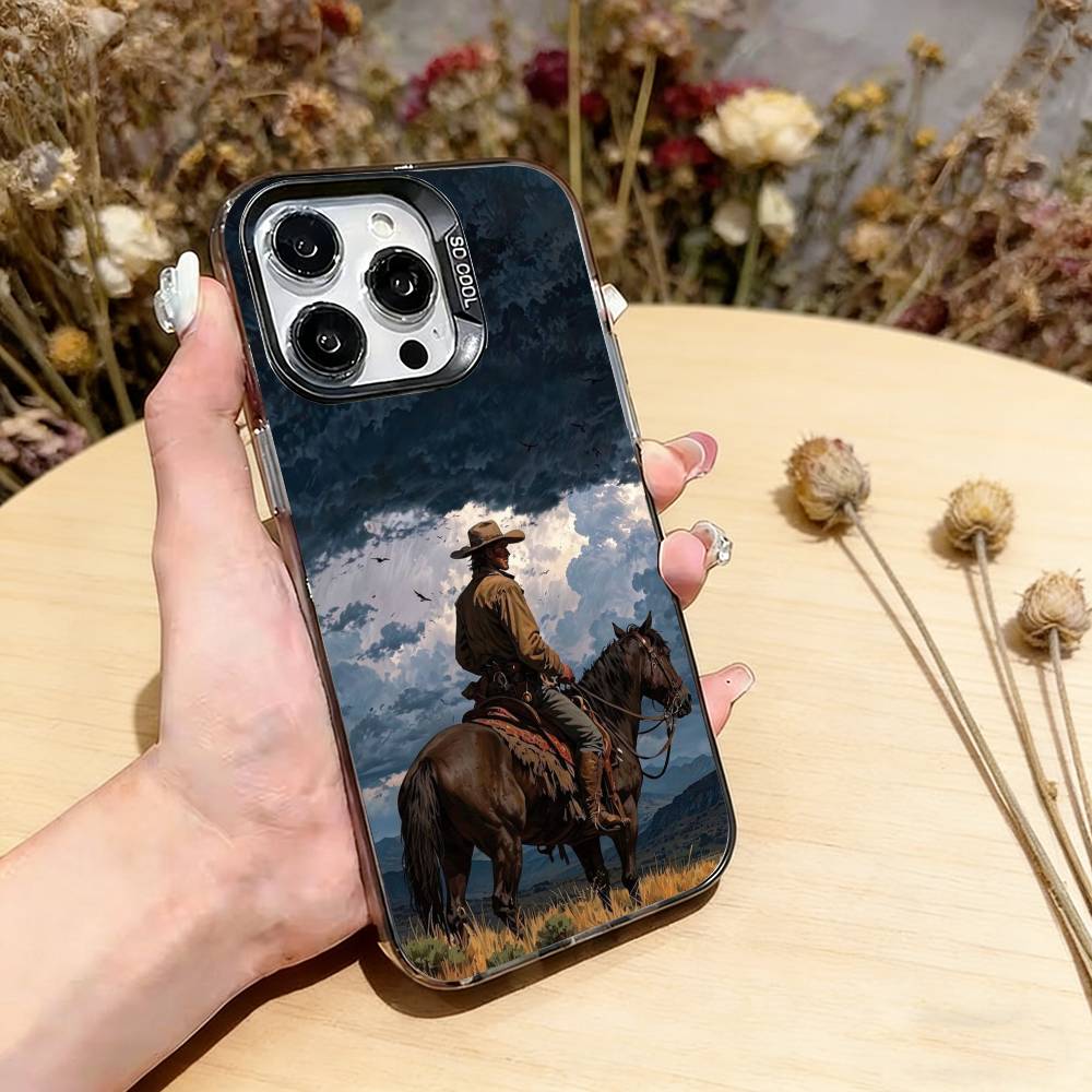 Western cowboy Phone Case For iPhone 17,16,15,14,13,12,11 Plus,Pro Max,XS,Colorful Silver Phone case Funda Cover