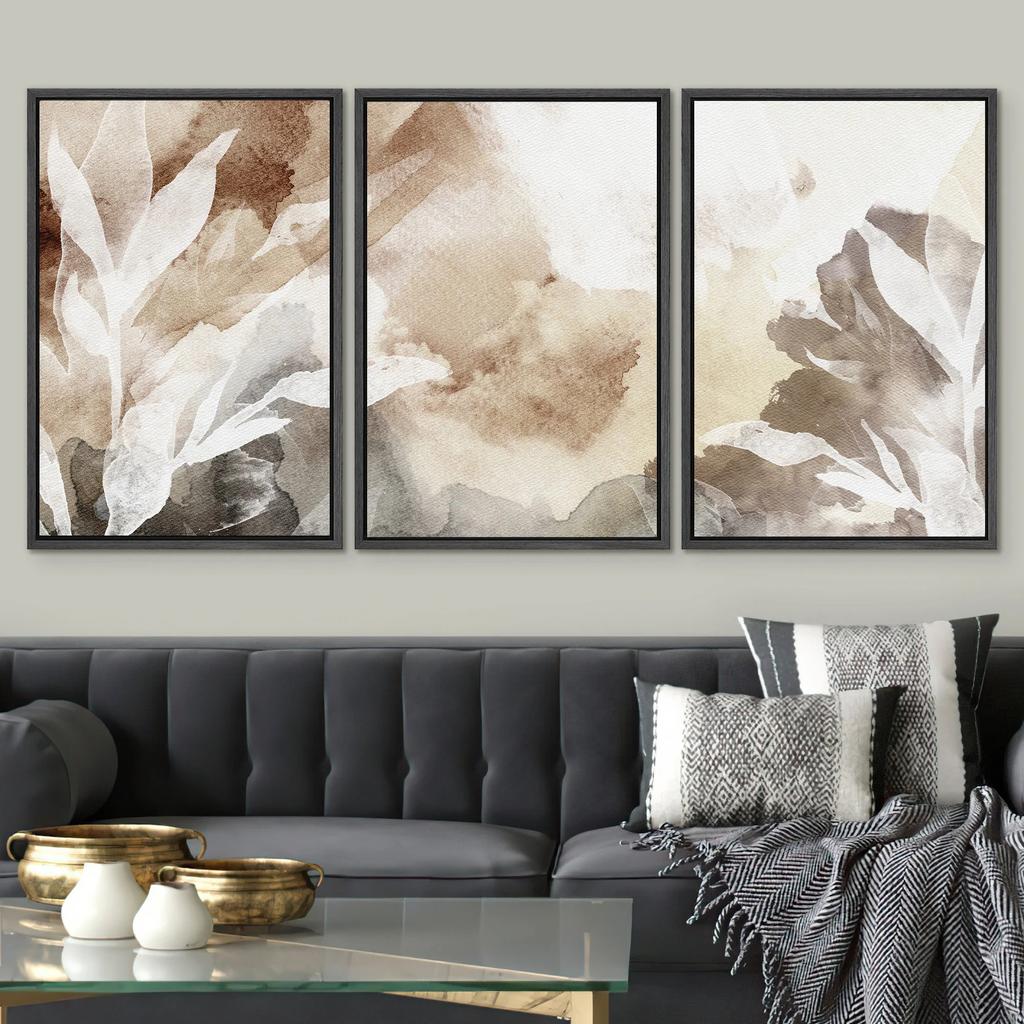 Beige Watercolor Botanical Wall Art Set, Neutral Abstract Boho Leaf Canvas Prints, Minimalist Home Decor & Perfect Gifts