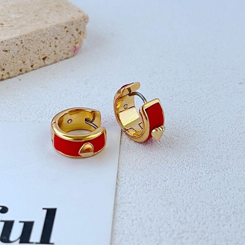 Fashion Light Luxury Leather Inlaid Metal Heart Stud Earrings & Necklace Set