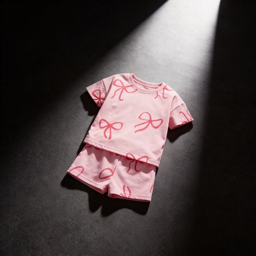 Girl Summer Outfit Twopiece Cotton Cartoon Dress Set For Kids