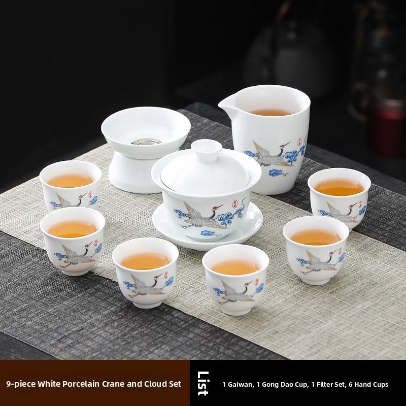 Ceramic Gongfu Tea Set Yuxi White Porcelain Tea Pot Cover Bowl And Tea Cups Set for Home Office Tea Brewing