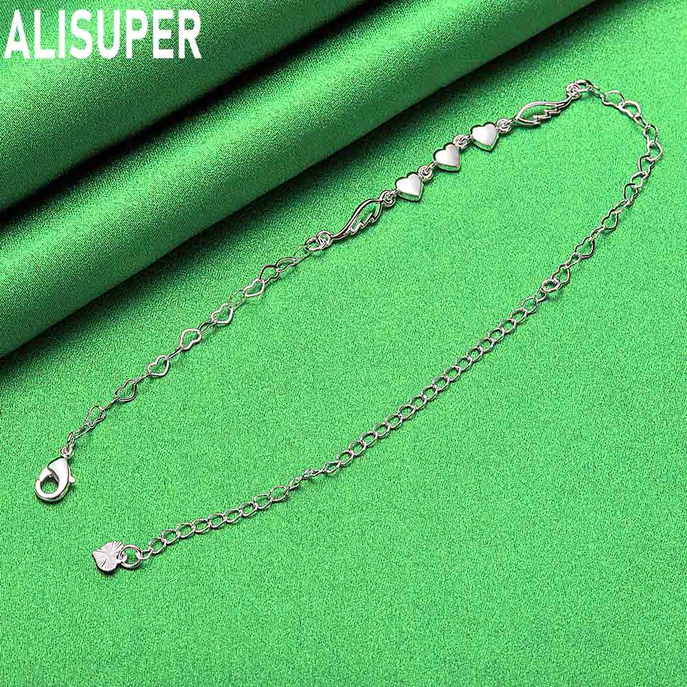 925 Sterling Silver Sweet Heart Side Chain Bracelet - Exquisite Gift Jewelry