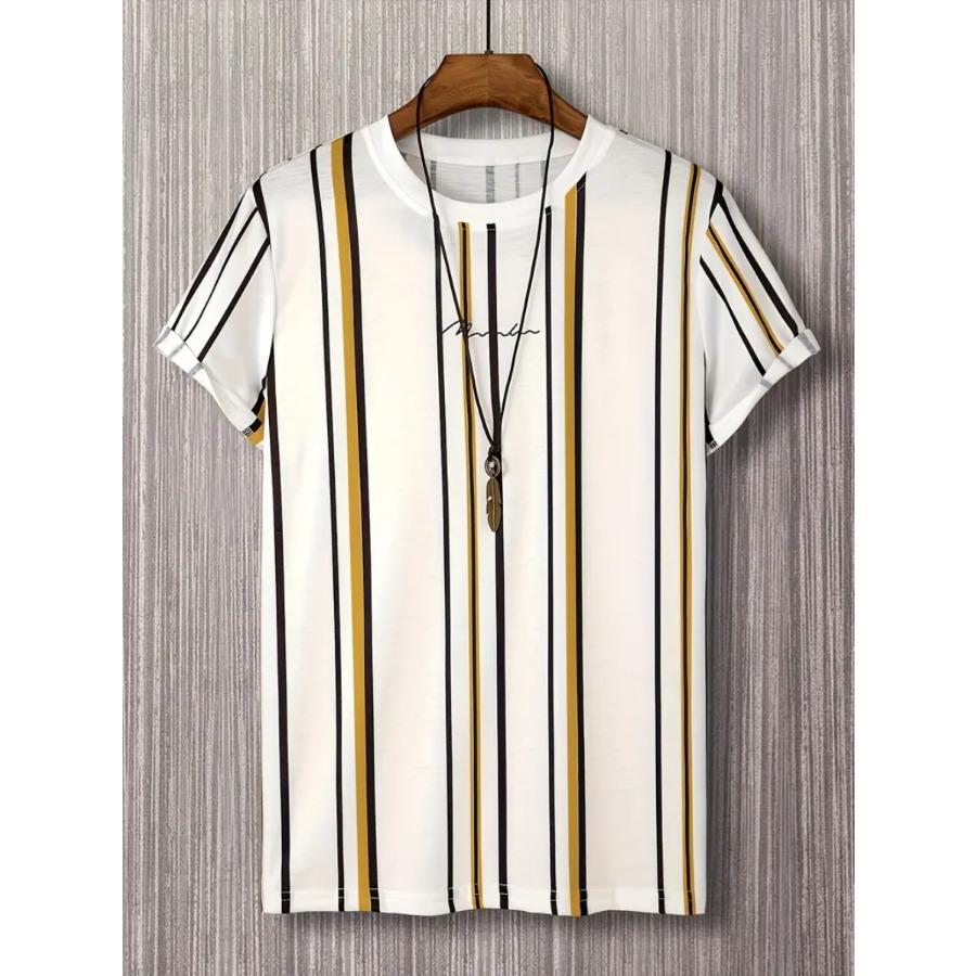 Men Letters Striped T Shirt Short Sleeve O-Neck TShirt Vintage Sport Casual Large Size T-Shirts Men’s