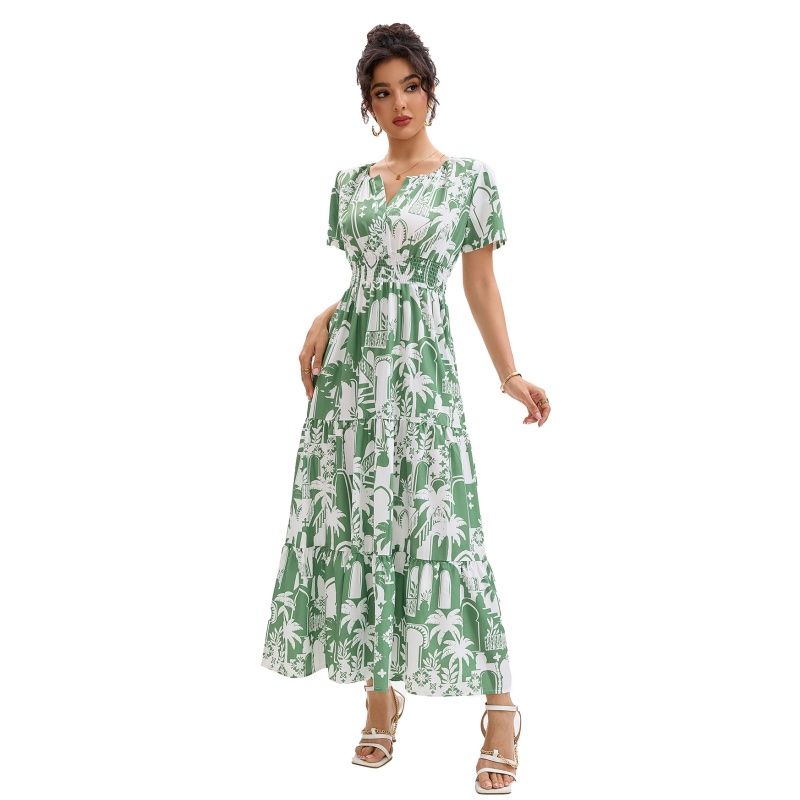 

Summer Women Dress Fashion Print Ladies Skirt Woman s Dress Light green XL