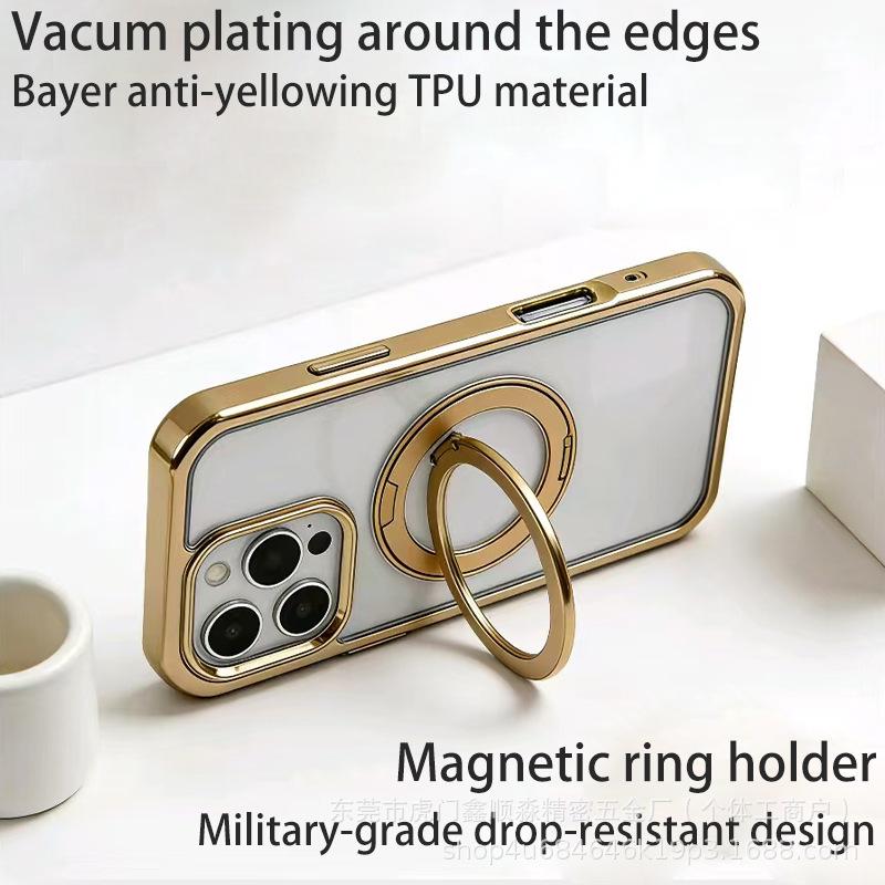 iPhone 16 Pro Max Electroplated TPU Case with 360° Rotating Magnetic Stand Bulk Custom 360 Rotating Stand Electroplated Case