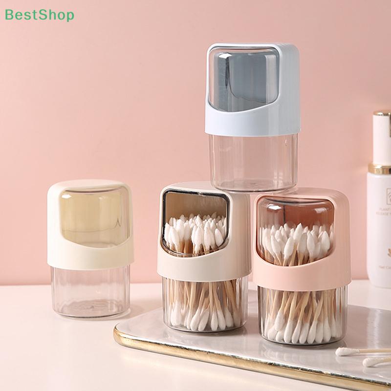 Transparent Cotton Swab Storage Box With Lid,Rotatable Dust-proof Desktop Cotton Stick Organizer,Plastic Toothpick Storage Jar