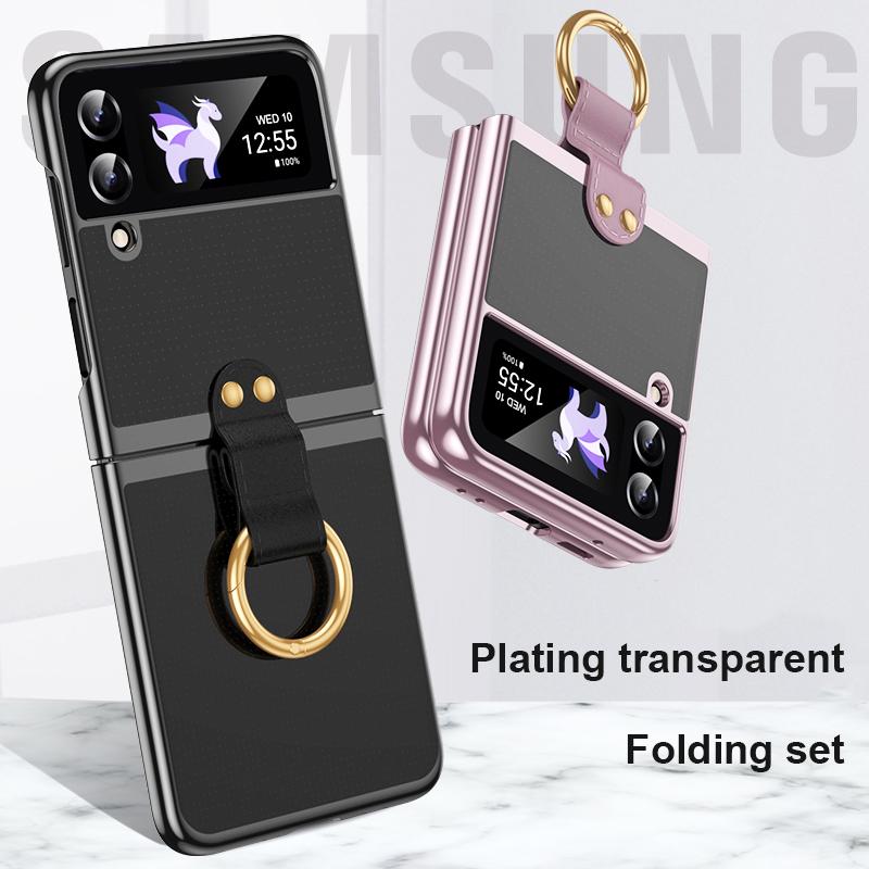 Luxusní galvanizovaný kryt s držákem prstenu pro Samsung Galaxy Z Flip 3 Z Flip 4 Pouzdro Tvrdý Slim Nárazuvzdorný Kryt na telefon pro Z Flip 3 4