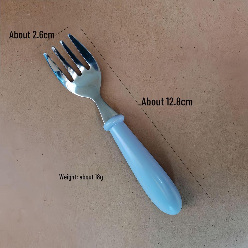 304 Stainless Steel Children's Spoon and Fork Set with Thick Round Handles - Cartoon Design, Cute Dining Tableware for Mother and Baby Gift Set.