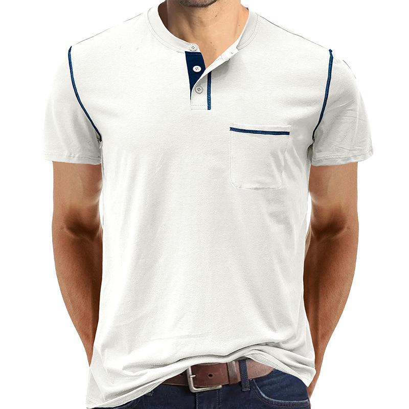 Mens Casual Crew Neck Short Sleeve Patch Pocket Solid Henley T Shirt XXXL