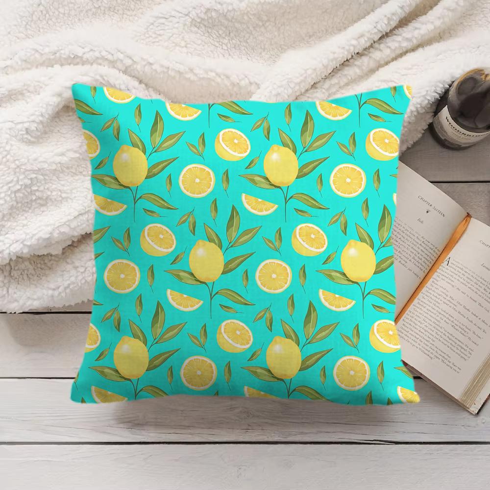 Lemon Pattern Cushion Cover Soft Short Plush Pillow Cover Smooth Cozy Texture Aesthetic Cushion Case Home Decor