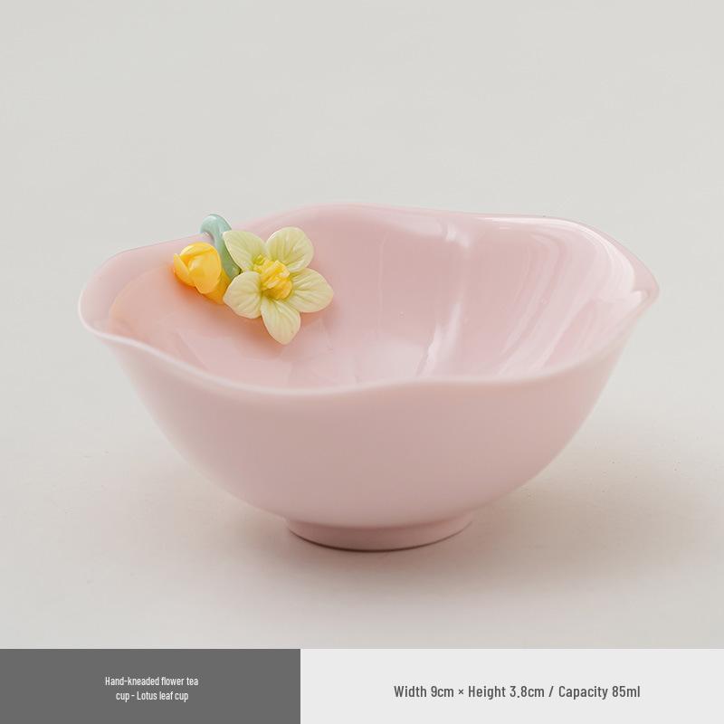 Handcrafted Pink Floral Ceramic Tea Cup Set for Girls - Ideal for Home, Office, and Gongfu Tea Tasting.