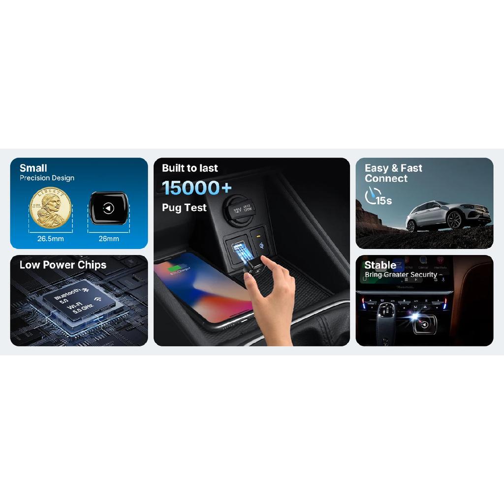 Wireless CarPlay Adapter 2026 Upgrade Wired CarPlay To Wireless, Mini USB Design for Cars with Built-in Wired Apple CarPlay Seam
