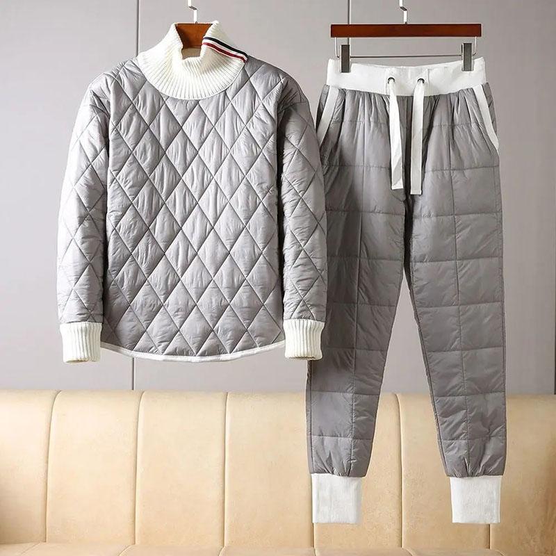 Windbreak Down Cotton Tracksuit 2 Piece Set Winter Warm Casual Turtleneck Sweatsuits Conjuntos Thicken Harem Jogger Pants Outfit