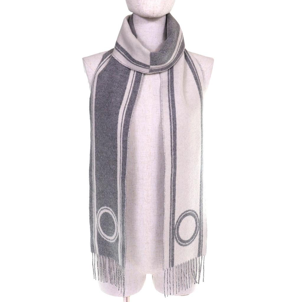 Pristine HERMES Scarf Bande de Repo Two-tone fringe long dress gray cashmere Used