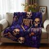Purple Floral Skeleton Vintage Anime Cartoon Flannel Blanket Soft Warm Throw for Bedroom Sofa Car Kids Holiday Gift