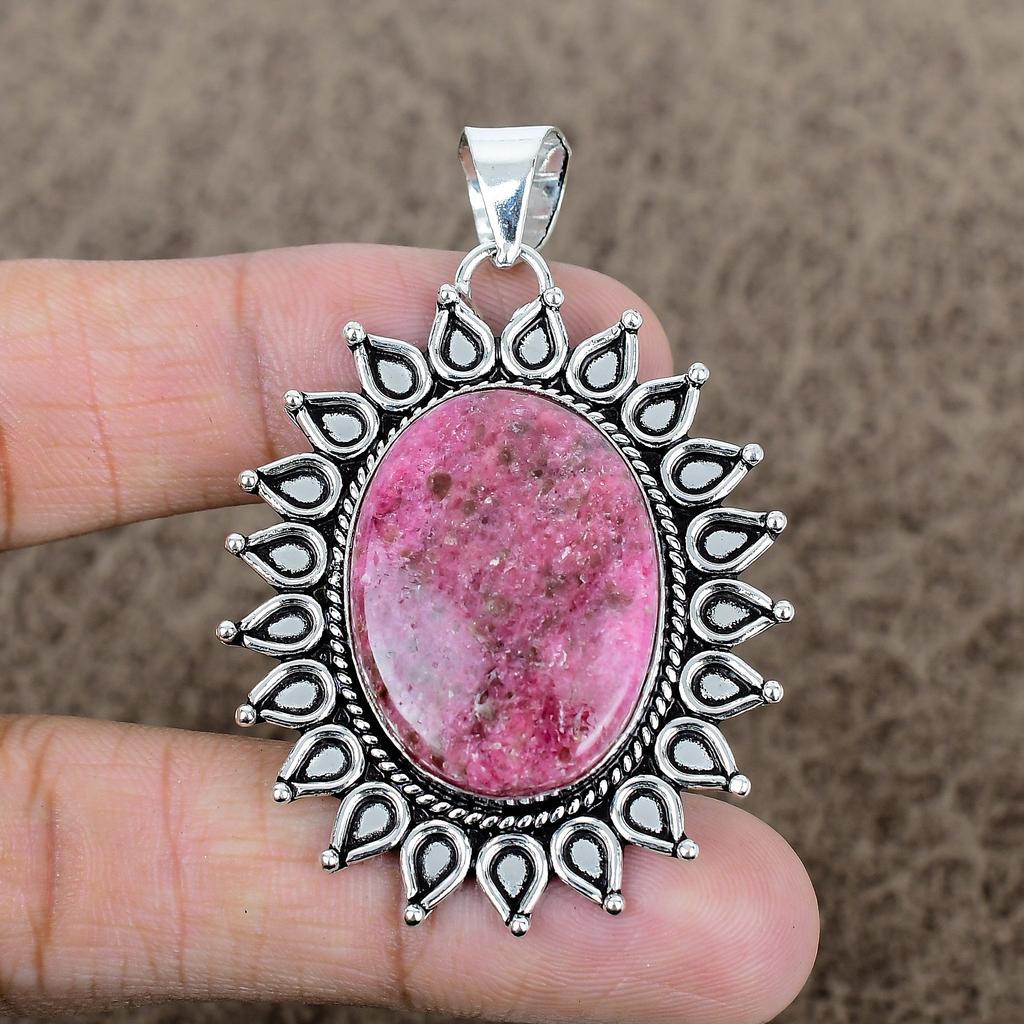 Rhodonite Gemstone Handmade 925 Sterling Silver Jewelry Pendant 2.36" KKG-735