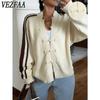 Maglioni Casual da Donna alla Moda Autunno Inverno Stampa a Righe Manica Lunga Collo Alto