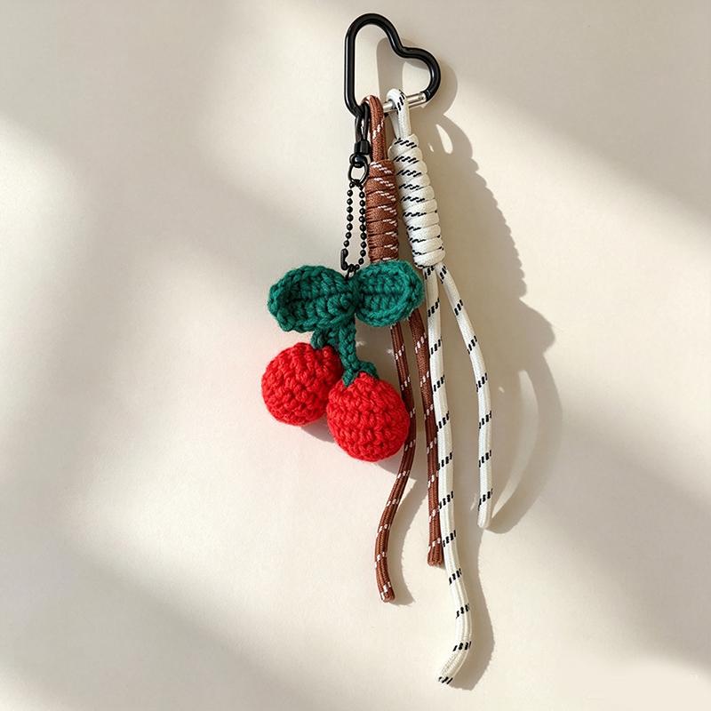 Yogodlns Cute Pumpkin Pendant Handwoven Mini Pumpkin Keychain Crochet Cherry Bag Pendant Bagpack Decor Charm Gift Ornament