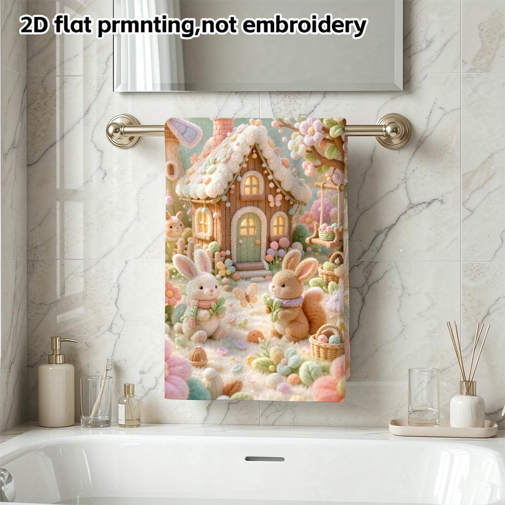 Cute Felt Rabbit House Bath Towel, Soft Absorbent Kids Beach Towel, Fluffy Microfiber Shower Towel for Daily Use