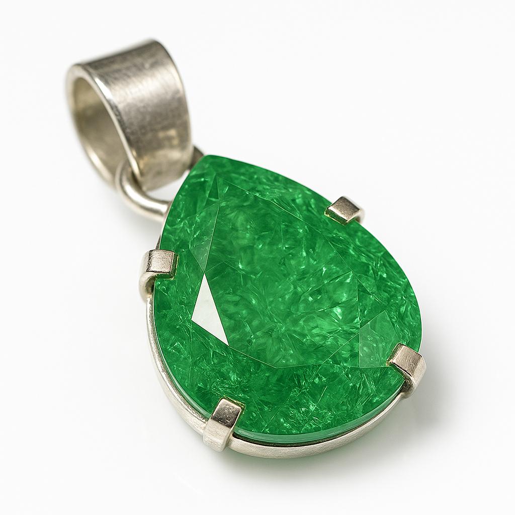 Green Emerald 35.75 Ct Natural CERTIFIED 925 Sterling Silver Pear Cut Pendant AI-120-NS