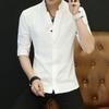 Men's Slim Fit Stand-up Collar Shirt: Short & Long-Sleeved Korean Style for Spring/Autumn
