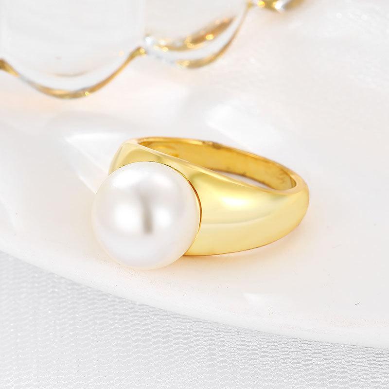 Geometric Round Pearl Simple Fashion Ring Ins Female Ring Light Luxury Women's Ring