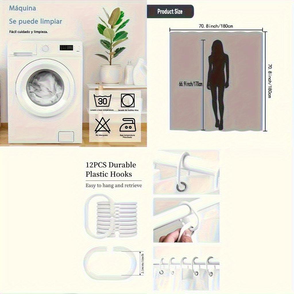 1Pc Brown Leaf Pattern Shower Curtain, Polyester Fabric, Machine Washable, With Hooks, Suitable For Bathroom Dcor.