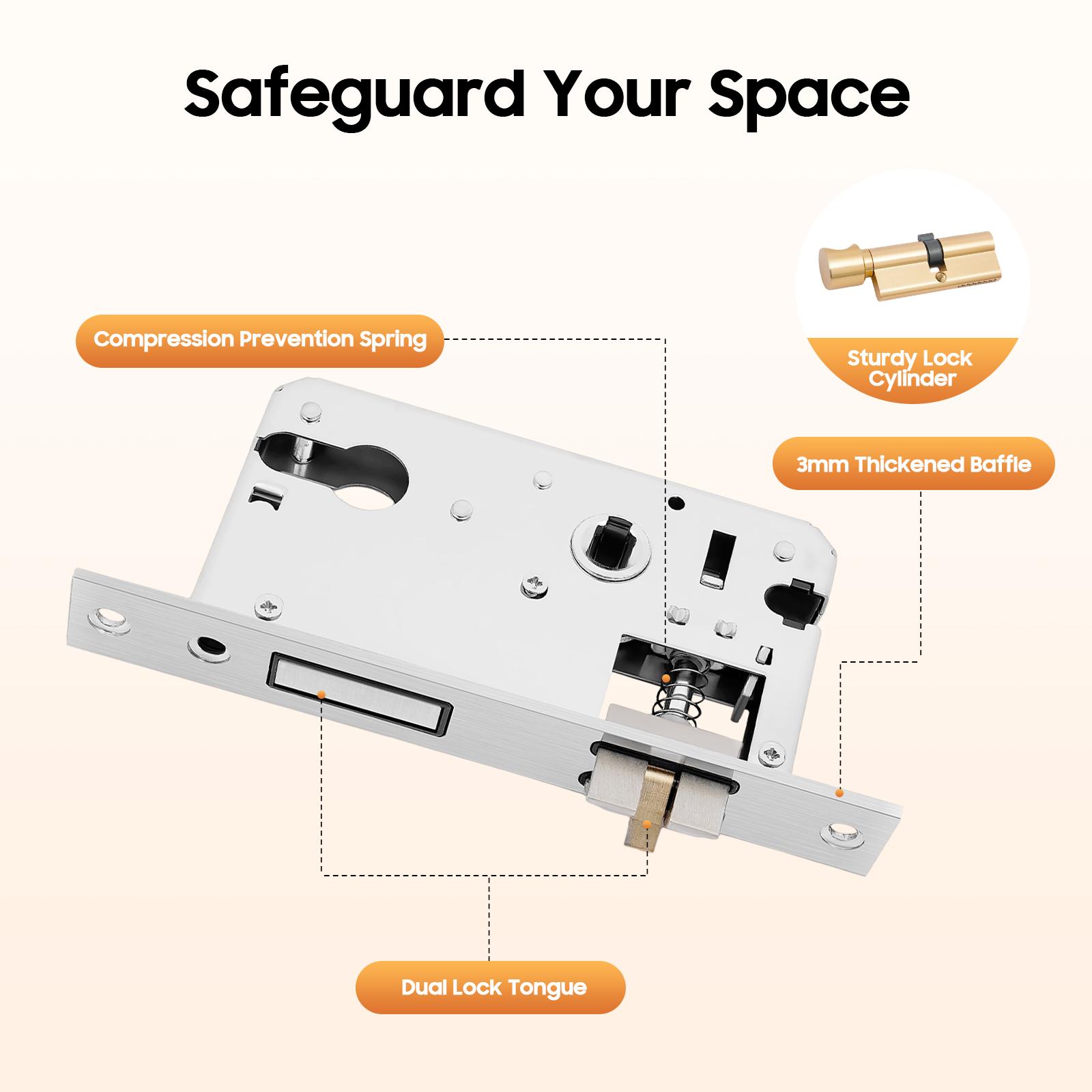 European Style Door Lock,Handle Locks with 3 Keys Aluminum Anti-theft and Anti-prying Noise-free for Solid Wood Doors