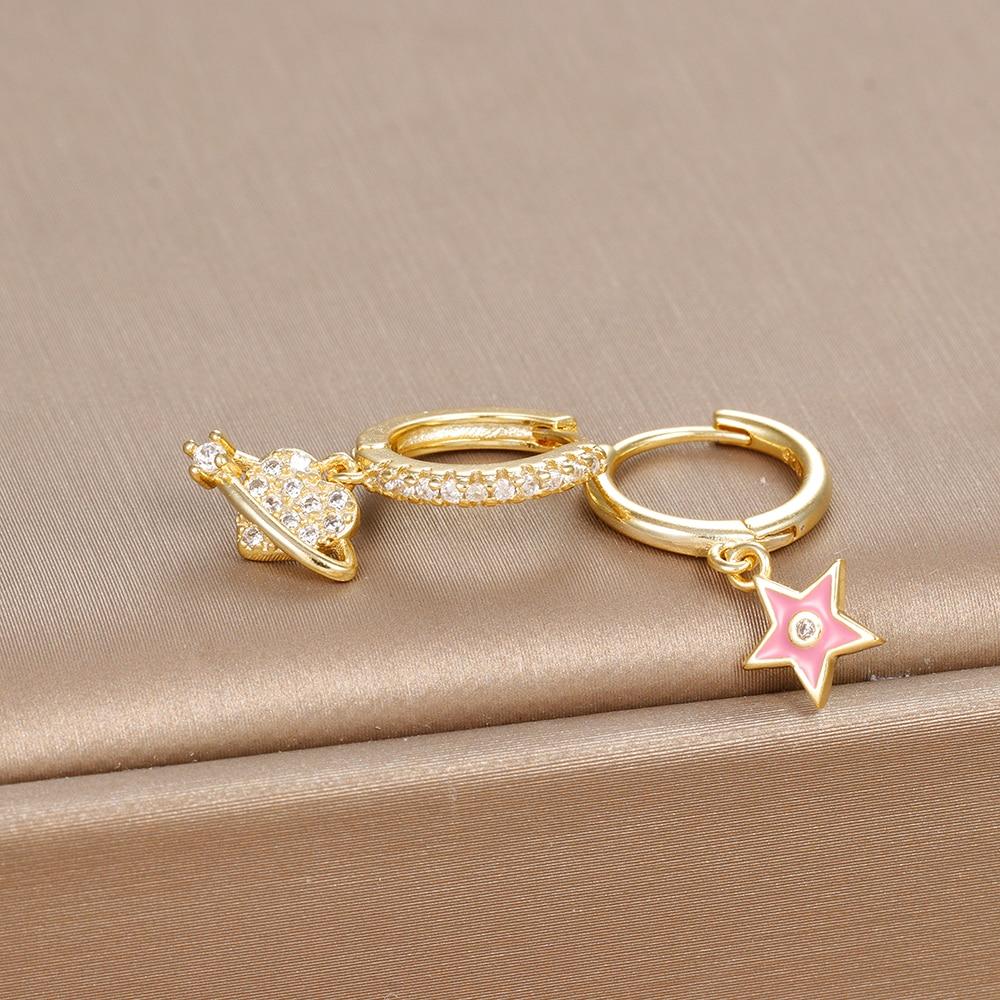 

Модные серьги-капли золотого цвета с диссимметрией в форме сердца и звезды для женщин, простые серьги-капли из нержавеющей стали, корейские ювелирные изделия