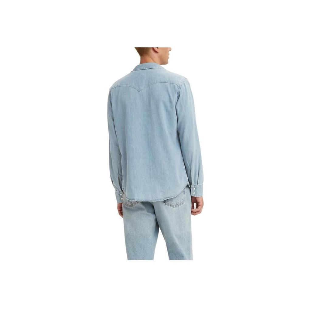 Levis SS22 Water Washed Solid Color Spliced Logo Long Sleeve Shirt Men shirts Blue 85745-0003