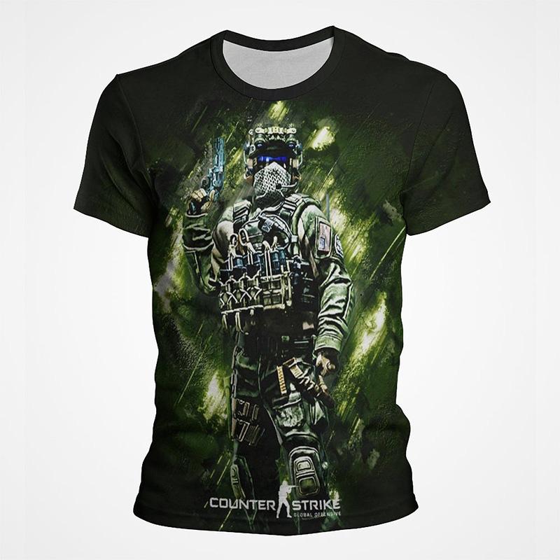 Shooting Game CS GO Pattern 3D Printed T-shirt Men's Summer Short Sleeved Round Neck Top Trendy Harajuku Fashion Streetwear