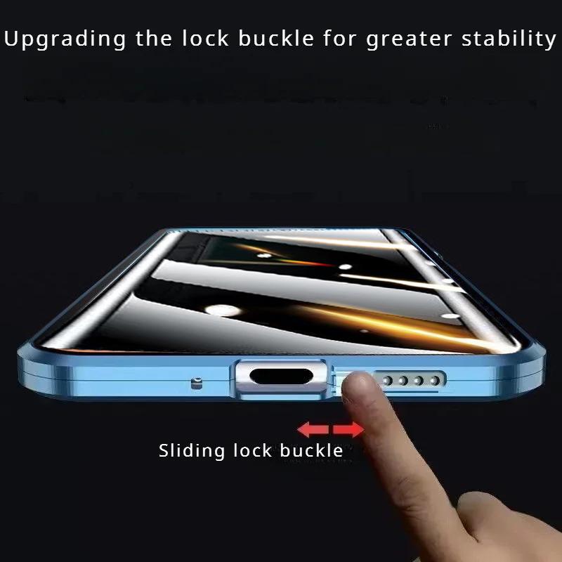 Metal Phone Case Double Sided Temper Glass For Redmi 14 13 12 Pro Plus 5G Lens Protect Anti Peeping Spy Privacy Cover Cases