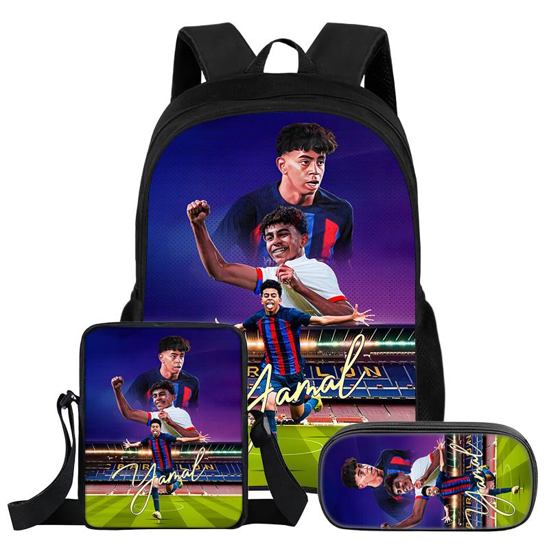 Set da 3 Pezzi Zaino L-Lamin Yamal Bambini Studenti Scuola Stella del Calcio Zaino Miglior Regalo Borsa a Spalla Astucci Zainetto