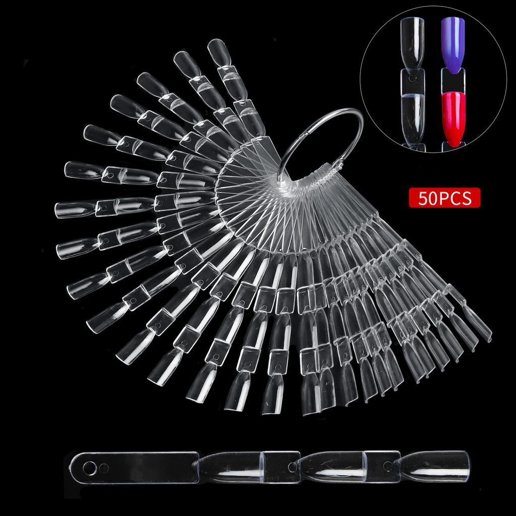 Falsche Nägel Spitze Gel Nagellack Farbkarte Display Natur Klar Schwarz Fächerform Künstliche Nägel Kunstwerkzeug zum Üben