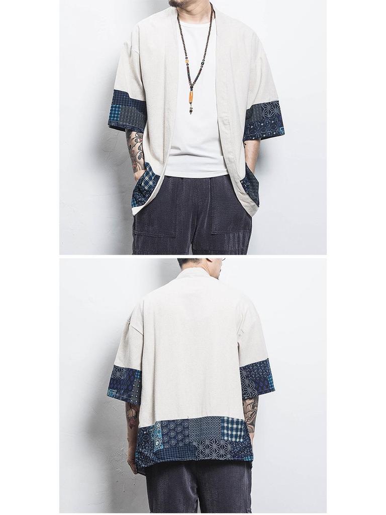 Cardigan Kimono de Vară pentru Bărbați: Rochie Dao Hanfu cu mânecă medie, largă