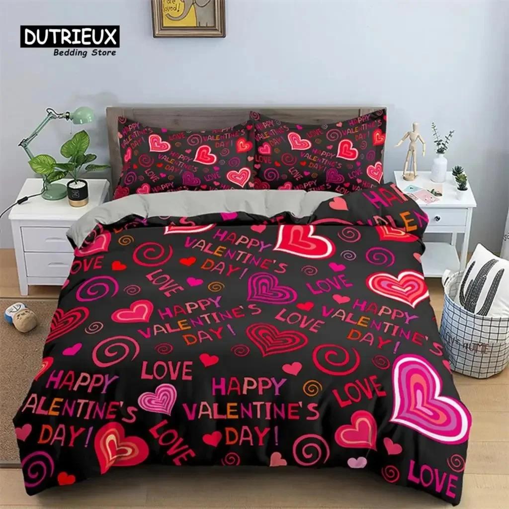 Red Rose Floral Duvet Cover Love Heart Bedding Set Microfiber Romantic Quilt Cover Queen King for Couple Wedding Valentine Decor