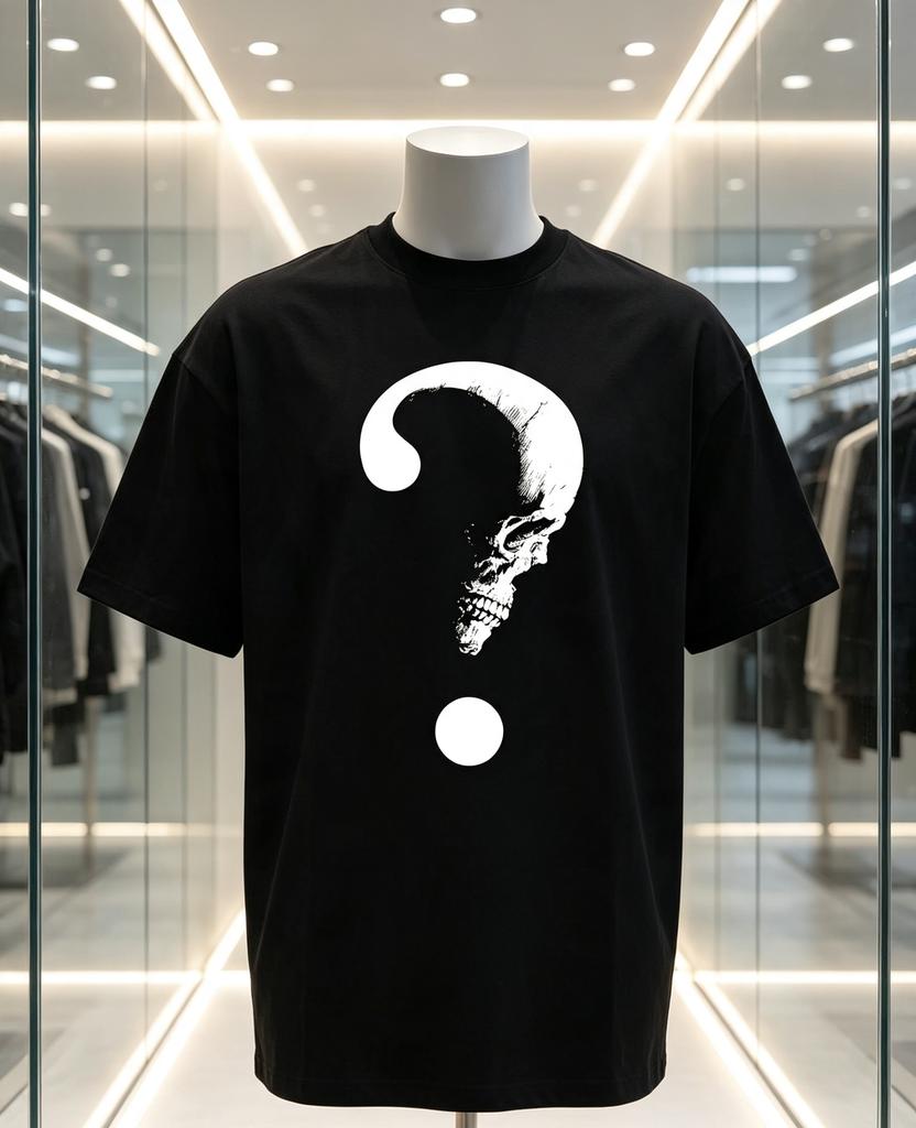 Unisexs Streetwear Skull Question Mark Graphic TShirt Soft Cotton Regular Fit Short Sleeve Tee Black with White Print