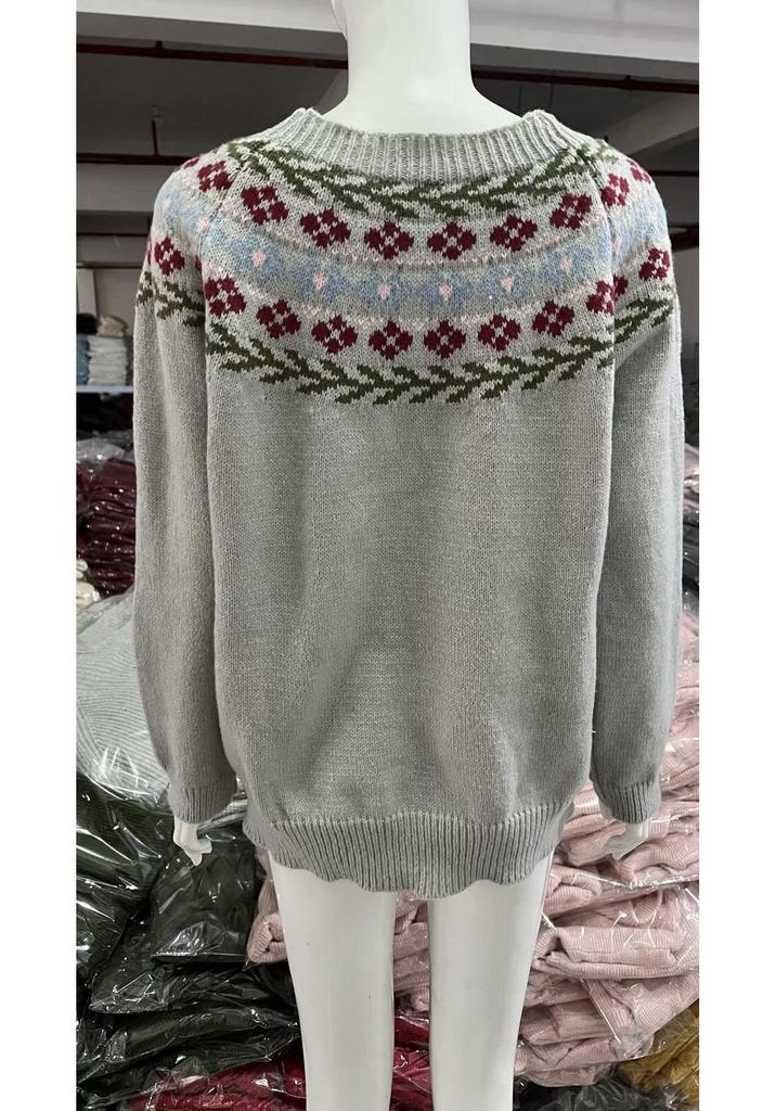 New Women's Color-Block Round Neck Loose Fashion Sweater