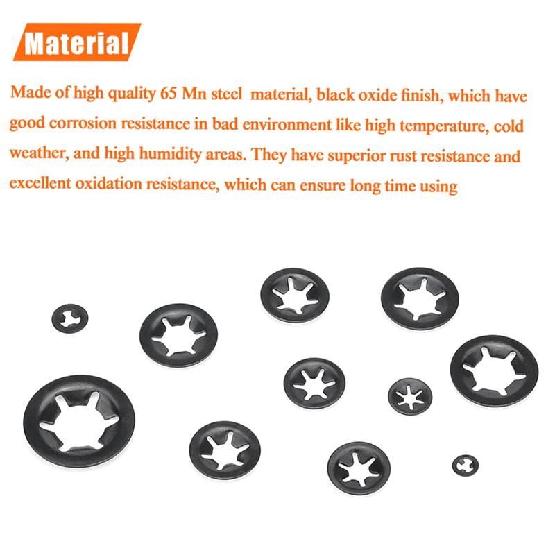 360Pcs Internal Tooth Star Lock Washers 2/2.5/3/4/5/6/8/10/12mm Quick Speed Locking Washers Retaining Clips Fasteners H4GE