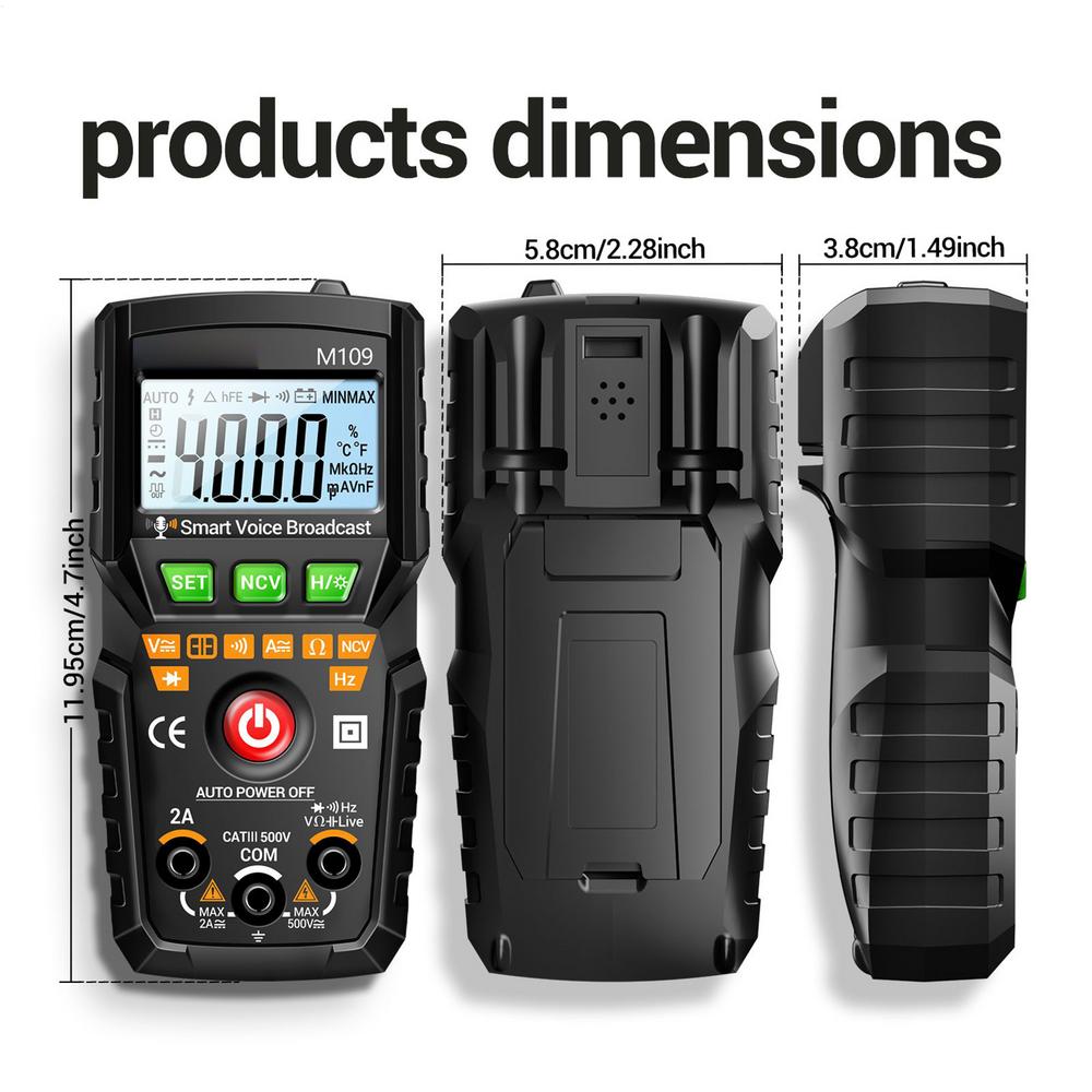 

Multimeter Tester 4000-count Voltage Current Meter Electronic Measuring Tool with Auto Voice Broadcast for Electricians чорний