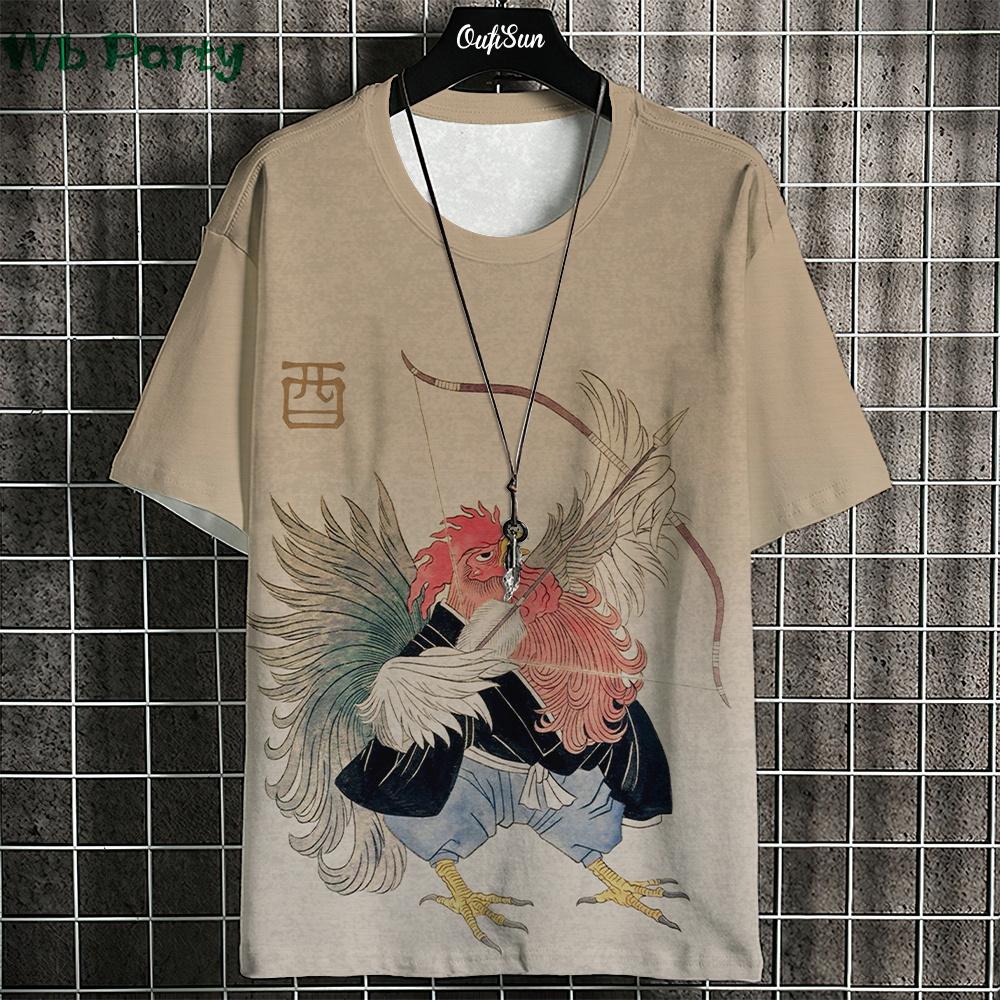 Japanese Ukiyo-E T shirt Men Animal Print Graphic T shirts Vintage Men's Clothing Round Neck Short Sleeve Tee Harajuku T-shirt