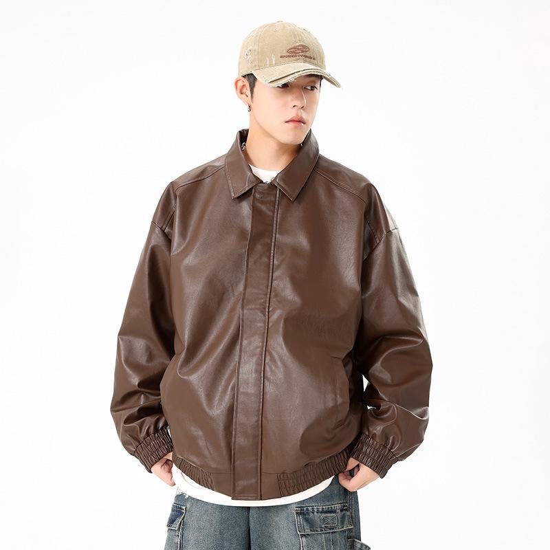 Мужская новая коричневая кожаная куртка для пары — фото 5